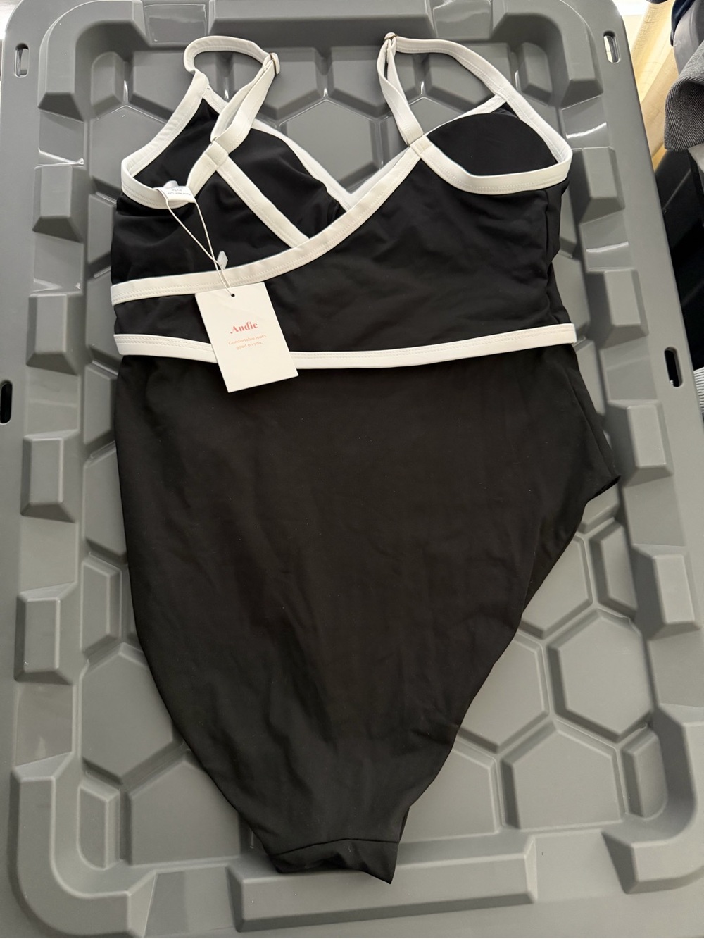 Andie Black One-Piece Swimsuit with White Trim The  cove M
